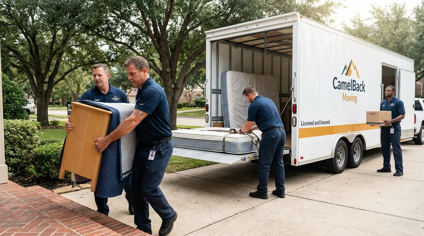 Crew loading residential truck for cross-state move from Mattapoisett, MA