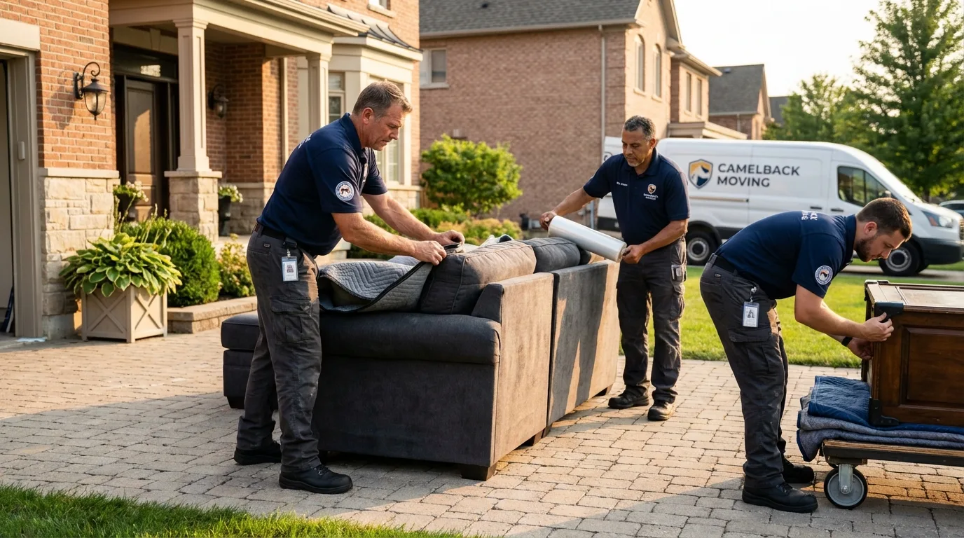 Large estate moving crew wrapping furniture in Mattapoisett, MA